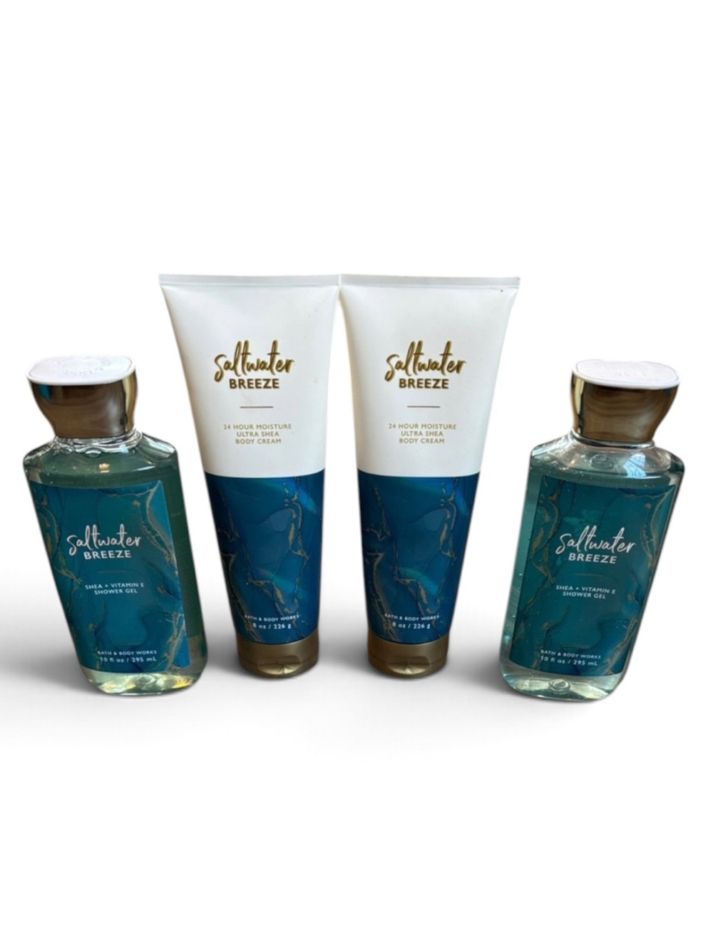 Bath & Body Works Saltwater Breeze Ultra Shea Body Cream & Shower Gel Set of 4